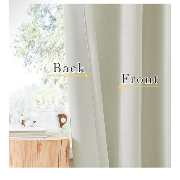 Pair of 52x90 Light Blocking Faux Linen Curtains Beige Pinch Pleated Drapes - Picture 3 of 4